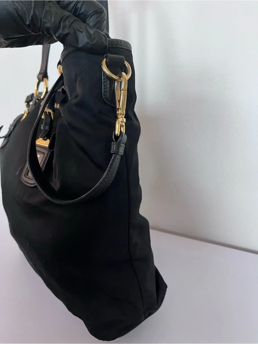 PRADA NYLON AND LEATHER TOTE.